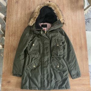 J. Crew Women’s Perfect Parka Army Green Waterproof Hooded Jacket Coat